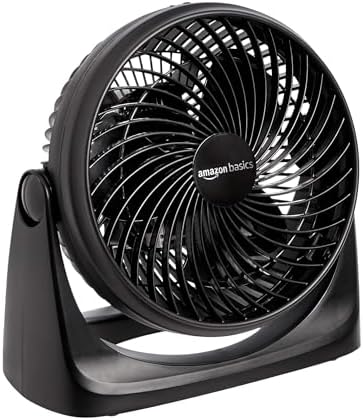 Amazon Basics Air Circulator Desk Fan for Bedroom, Home and Office, 90-Degree Tilt Head, 3 Speed Settings, Cooling, 35 Watts, Black, 11.1"W x 6.3"D x 10.9"H