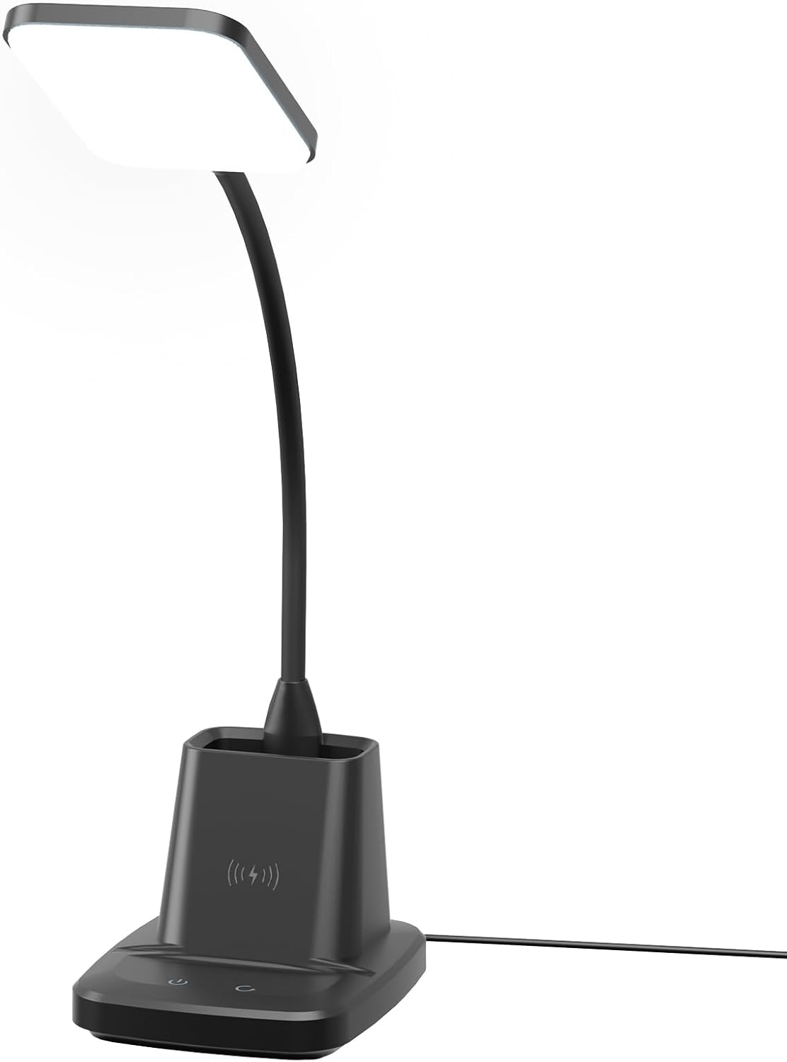 LED Desk Lamp with 10W Wireless Charging & Pen Holder, Black | CRI 95, 800LM, Stepless Dimming, 3 Modes, 360°Flexible Arm, Touch, Study Table Lamp for Home Office, Dorm Room, with Adapter