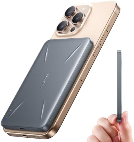 TORRAS for MagSafe Portable Charger, Ultra Slim 5,000mAh Wireeless Magnetic Power Bank Fast Charging Battery Pack with USB-C Cable, Magsafe-Compatible Charger for iPhone 17 Pro Max/17 Pro/16/15/14/13
