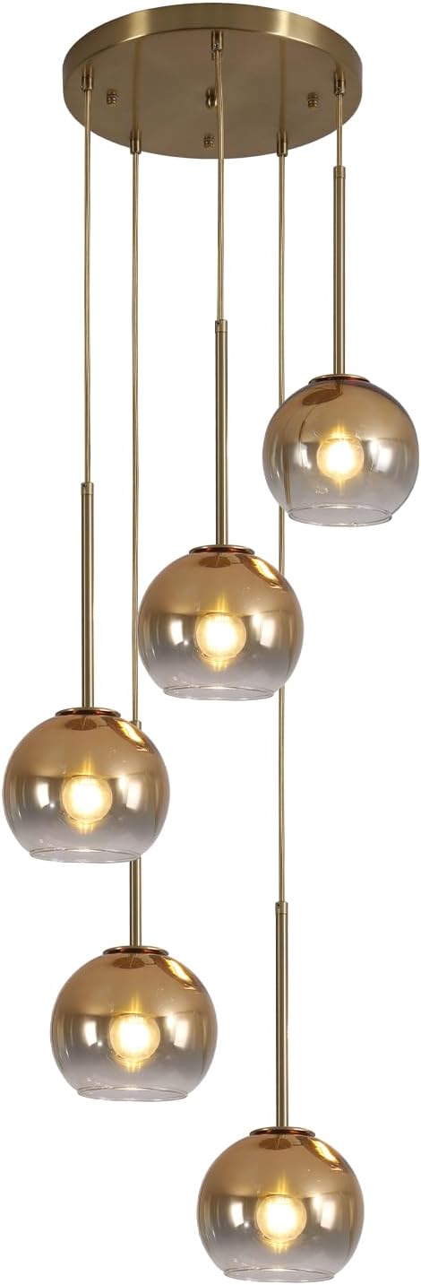 KCO 9.8” Large Mid Century Modern Gradient Gold Glass Globe Pendant Light