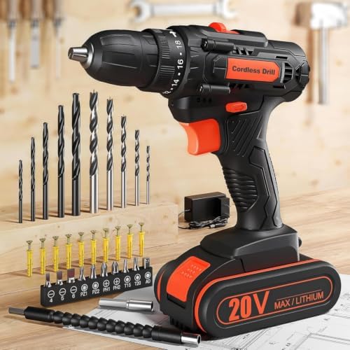 20V Cordless Drill Driver Set, Electric Power Screwdriver Drill with 2.0Ah Battery, 3/8" Keyless Chuck, 18+1 Torque Settings, 2 Speed, LED Light, 42PCS Accessory Kit