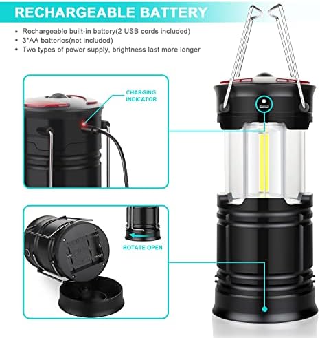 2 Pack Camping Lanterns Camping Essentials Tent Lights Camping Accessories | 2-in-1 Rechargeable Lantern, Hurricane Lights LED Lantern with Flashlight & Magnet Base for Camping, Hiking,Emergency, Outage