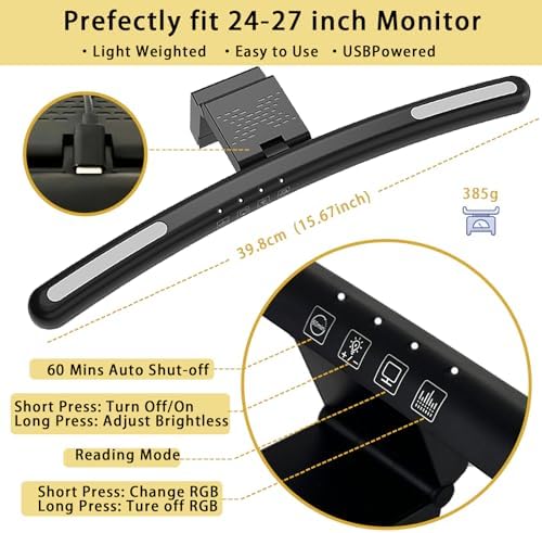 Curved Monitor Light Bar with 7 RGB for 24-27 Inch Screen, Stepless Dim