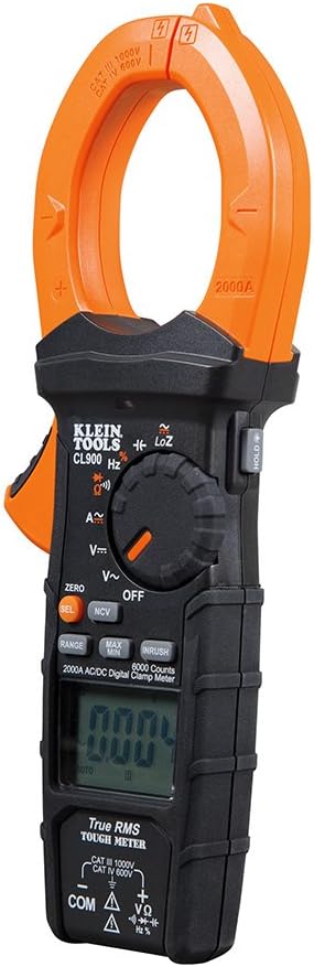Klein Tools CL900 Digital Clamp Meter, Auto Ranging TRMS, AC/DC Voltage/Current, 2000A, LoZ , Continuity, Frequency, NCVT, Temp, More, 1000V