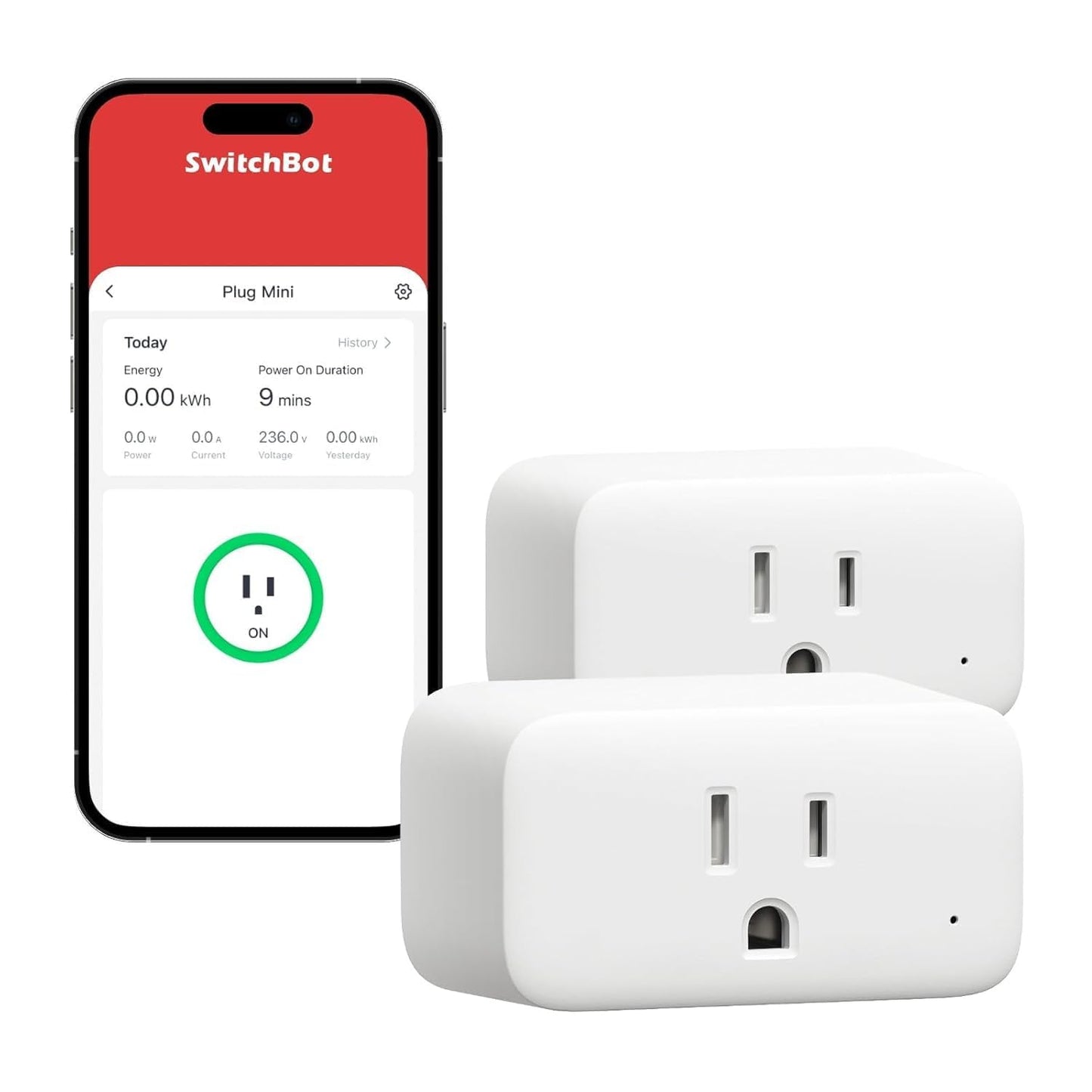 SwitchBot Smart Plug Mini, 15A Energy Monitoring, WiFi & Bluetooth Outlet, Compatible with Alexa, Google Assistant, Home Assistant, App Control, Timer Function, No Hub Required, Compact Design