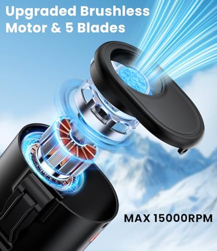 Portable Waist Fan, 6 Speeds 15000RPM Strong Turbo Airflow, 5200mAh Battery Powered Personal Fan Rechargeable, Wearable Hands-Free Shirt Fan for Work, Outdoor, Camping,Travel_Deep Black