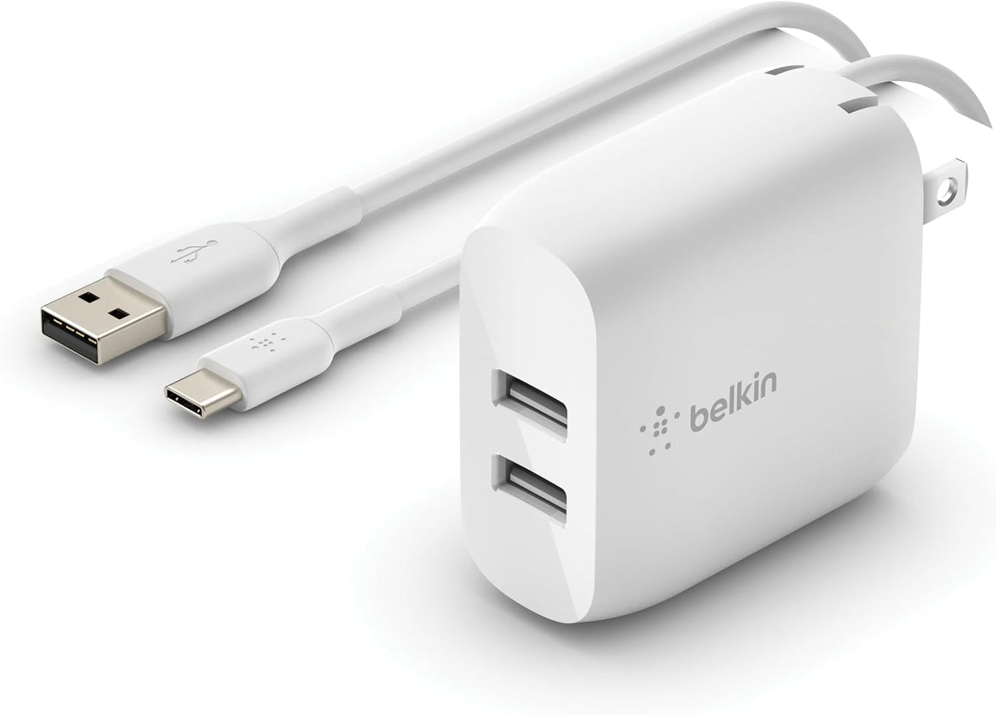 Belkin 24W Dual Port USB Charger Block, Fast Charging for Travel | iPhone Charger Fast Charging, iPhone 17, Air, Pro, Pro Max, iPad, AirPods, Samsung Galaxy S25, Switch 2