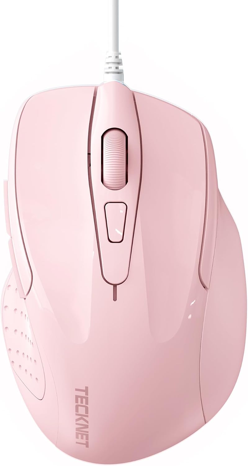 TECKNET USB Wired Mouse, 6-Button Corded Mouse with 4 Adjustable DPI, Optical Computer Mouse with Ergonomic Design and 5FT Cord for Laptop, Chromebook, PC, Desktop, Mac, Notebook-LT.White