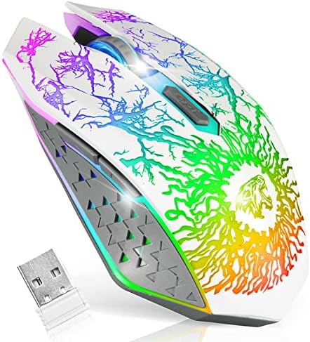 VEGCOO Wireless Gaming Mouse, Rechargeable Gaming Mouse, Silent Optical Mice with 2.4G USB Receiver, 3 Level DPI, 6 Buttons, 7 Colors LED Lights for PC/Mac Gamer, Laptop and Desktop