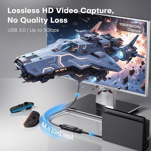 acer Capture Card for Streaming, HDMI to USB 3.0 1080P 60FPS Video Capture | Plug and Play with Type-C & Type-A Ports, Compatible with iPad, macOS, Windows, Switch2, PS5/4, Quest3, Camera, OBS, Xbox