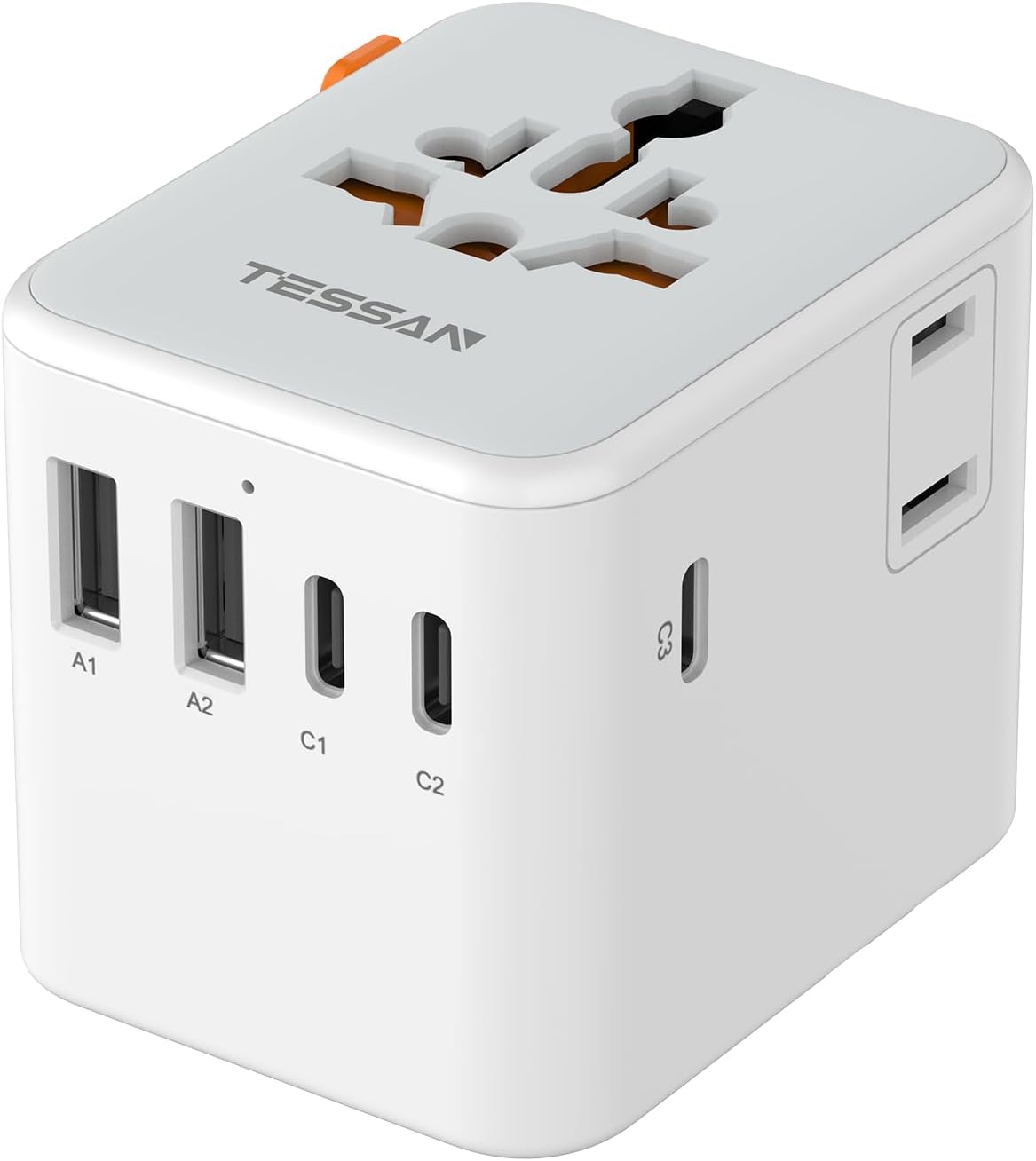 TESSAN Universal Travel Adapter 100W GaN | International Power Adapter, 5 USB Ports (3 USB C), Worldwide Outlet US to Europe UK AUS Ireland, Type C/G/A/I