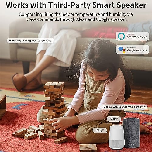 Tuya Smart Wireless Battery Powered Humidity and Temperature Sensor, Free Data Storage Export, Long-Lasting for Home/Basement/Baby Room, Alexa Compatible, Real-Time Alerts via App (4 Pack)