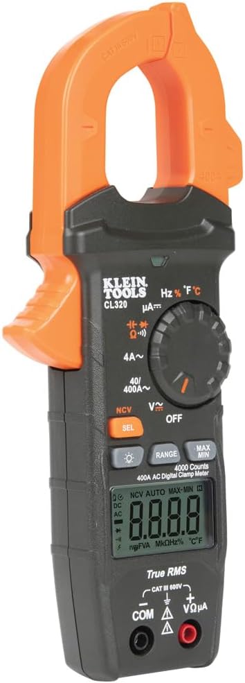 Klein Tools CL320 Digital Clamp Meter, HVAC AC Auto-ranging 400A, AC/DC Voltage, TRMS, DC Microamps, Resistance, Frequency, NCVT, Temp, More