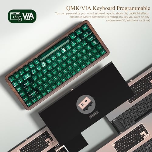 Womier 75% Mechanical Keyboard Wireless with QMK/VIA, WD75 V2 Wood Gaming Keyboard 8000mAh Battery, Tri-Mode Custom Key Board RGB Hot Swappable with Translucent Clear Keycaps-POM Linear Switch