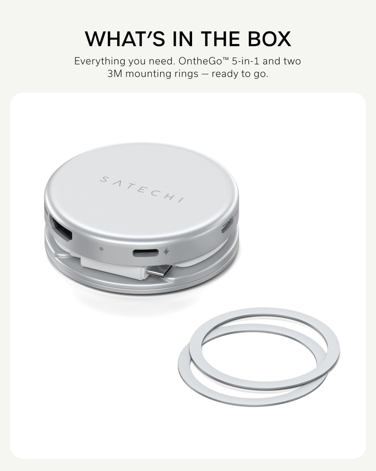 Satechi OntheGo 5-in-1 USB-C Hub, 4K/60Hz HDMI, SD Card Reader, Silver