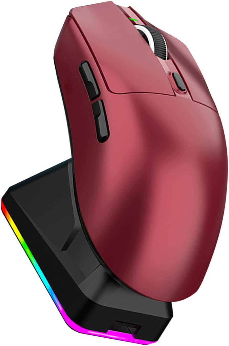 ciciglow Wireless Gaming Mouse with RGB Charging Dock, 3 Mode 2.4G USB C Wired BT Game Mouse, 12000 DPI Adjustable, 7 Programmable Buttons (Red)