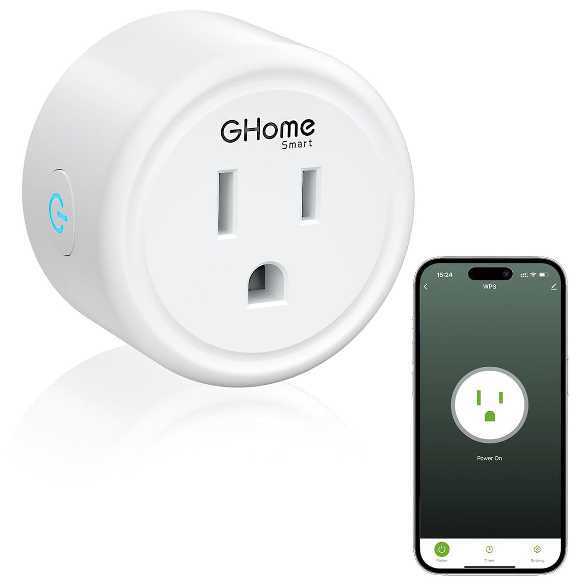GHome Smart Mini Wi-Fi Plug, Smart Home Wi-Fi Outlet Compatible with Alexa, Google Home & IFTTT, No Hub Required, UL Certified, 2.4G WiFi Only, 2 Count (Pack of 1), White