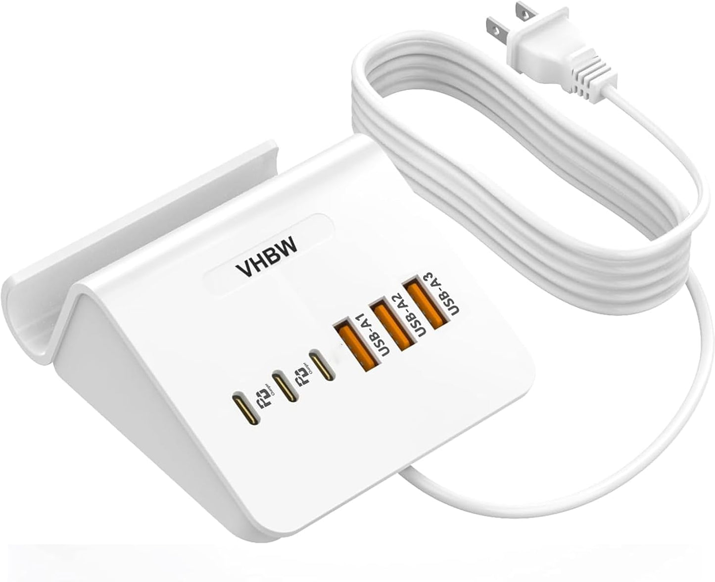 VHBW USB Charging Station, 6 Port 3USB-A and 3USB-C Charging Station for Multiple Devices, Multi USB Nightstand Charger Station with Phone Stand (ETL Listed, 6Ft Extension Cord, White)