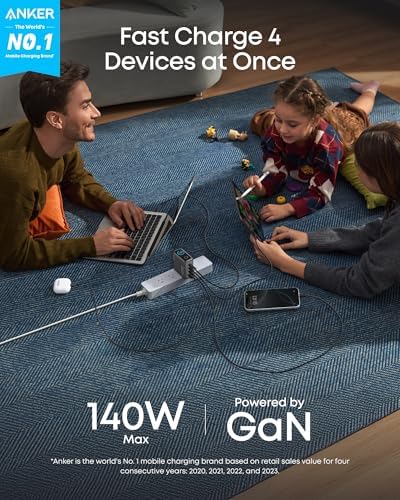 Anker 140W Max 4-Port GaN Charging Blocks,Smart Display for MacBook Charger | Fast Charger USB C Power Adapter with Touch Controls for Macbook Pro,iPad,iPhone 17/16 Series(Include 5FT Cable,Non-Battery)