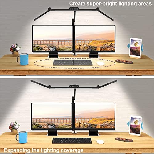 Led Desk Lamp with Clamp, Architect Desk Lamp for Home Office with Atmosphere Lighting, 24W Ultra Bright Auto Dimming Computer Light Stepless Dimming and Tempering LED Table Light