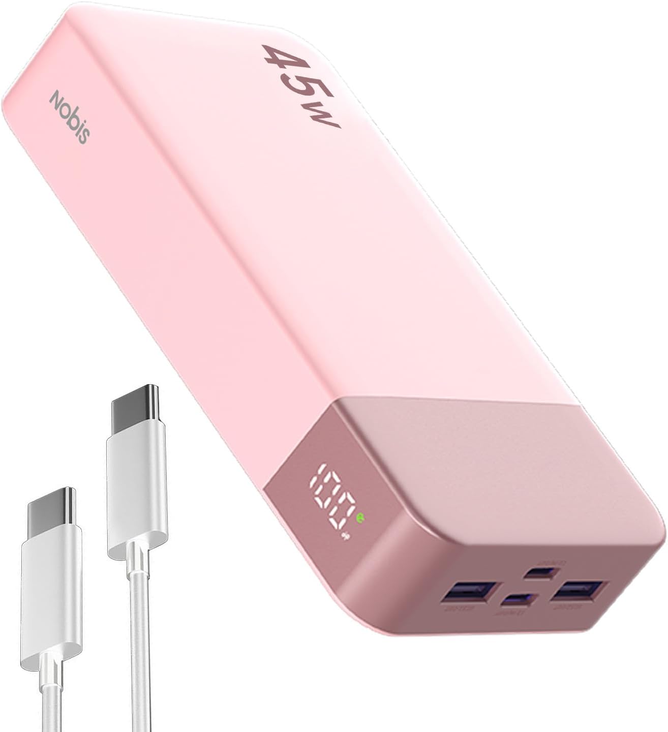 NOBIS Portable Charger 45W 20000mAh Power Bank Fast Charging | 2C+2A Battery Pack with C to C Cable, Battery Bank with Digital Display for iPhone Android Laptop etc