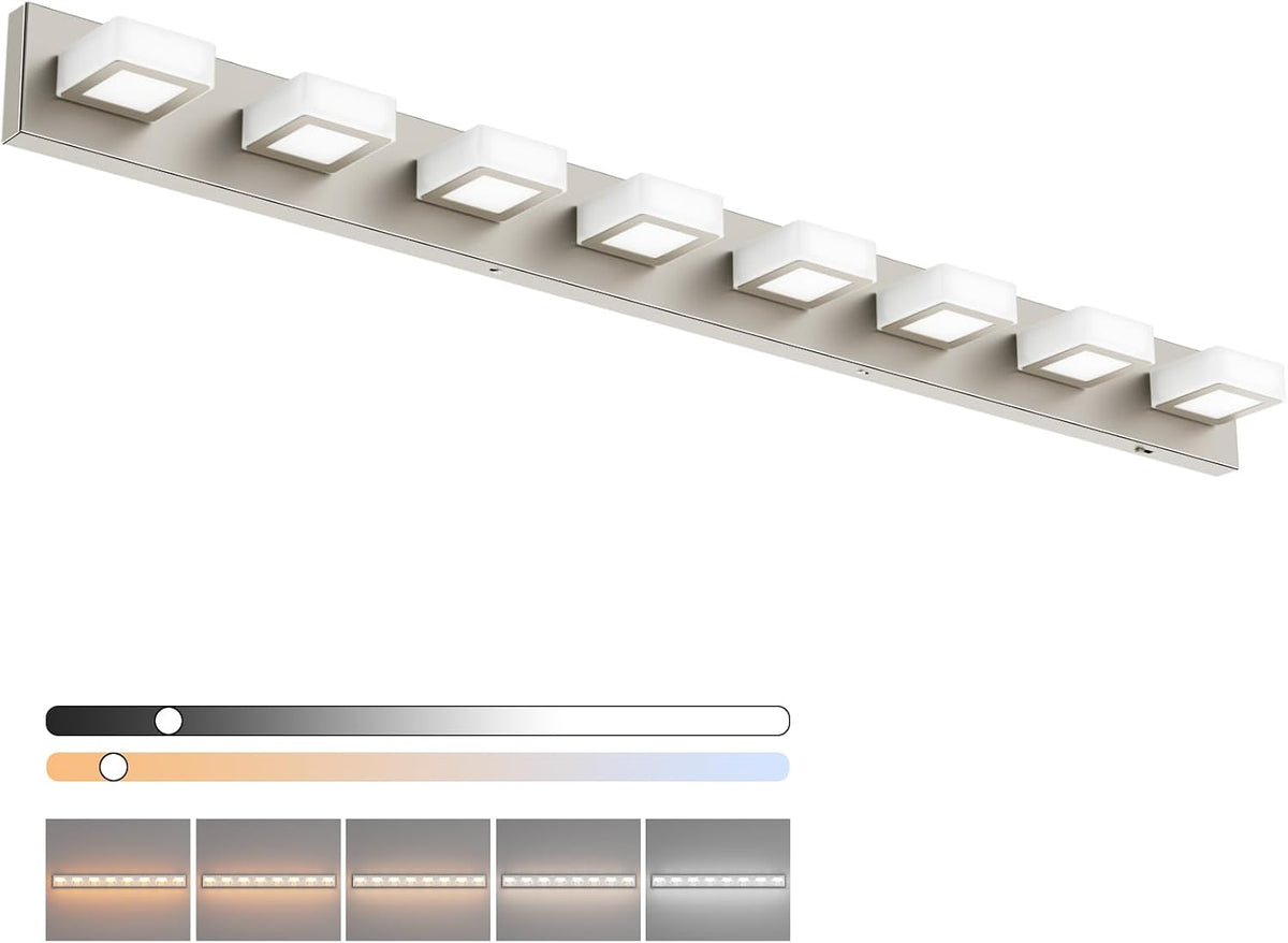 Ralbay 46inch Matte Black Vanity Lights 7 Lights Dimmable 5 Color Temperature Acrylic Modern LED Black Vanity Lighting for Bathroom