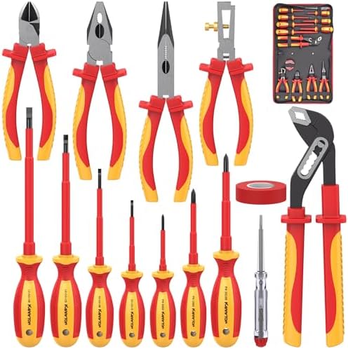 14PCS 1000V Insulated Electrician Tool Set | VDE certified electrical tools kit with pliers, screwdrivers, voltage tester, ideal for home and industrial electrical repair