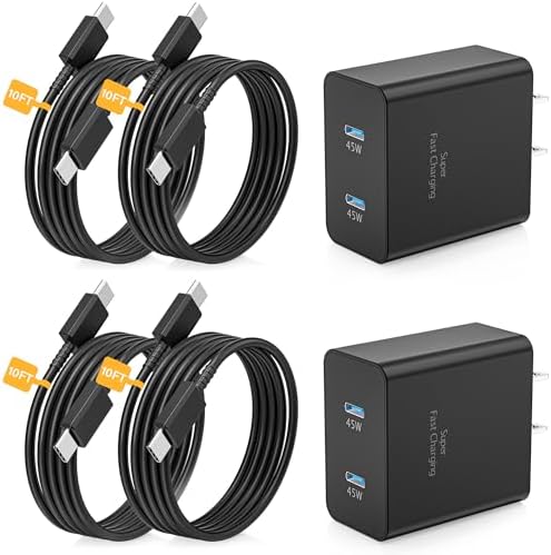 Super Fast Charger Type C,2Pack Dual Port USB C Charger for Samsung Charger | 45W 4Packs 10FT USB C Cable - PD 3.0 Quick Charging for Samsung Galaxy S26 Ultra/S26/S26+/S25 Ultra/S25+/S24+/S24/S23 Ultra