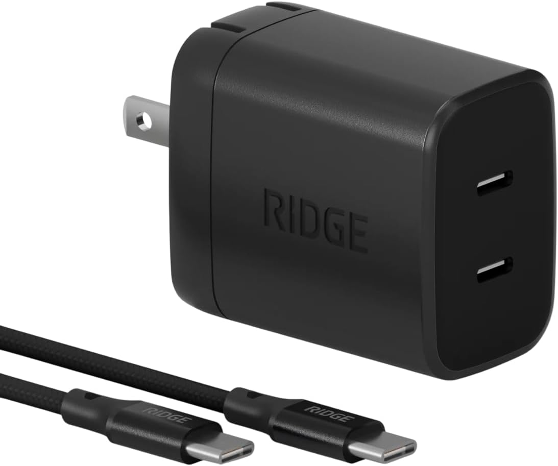 Ridge 45W Wall Charger Set, Dual USB-C Ports, Laptop-Grade Power with Complete Cable Kit Included - Basecamp Orange