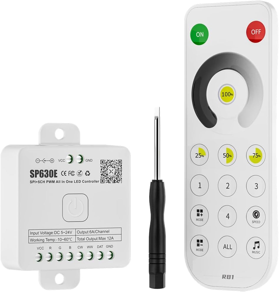 BTF-LIGHTING SP630E Bluetooth LED Controller Support PWM Monochrome CCT RGB RGBW RGBCCT Or SPI TTL IC Chip LED Strip WS2811 WS2812B WS2813 WS2814 WS2815 SK6812 LB1934 etc DC5V DC12V DC24V