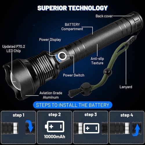 Cinlinso LED Flashlight High Lumens, Bright Flashlight for Outdoor Use | IPX6 Waterproof with 7 Lighting Modes for Camping, Hiking, Power Outages, Roadside Repairs and Emergency