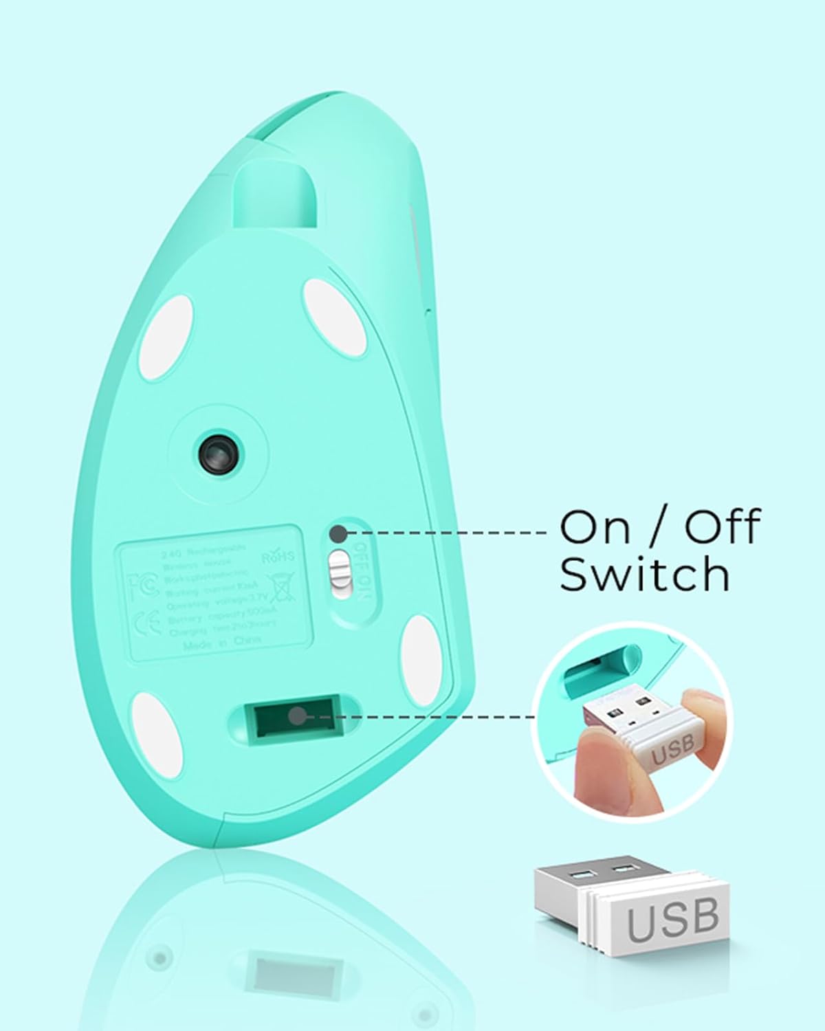 Lekvey Ergonomic Mouse, Rechargeable Vertical Wireless Mouse, Green