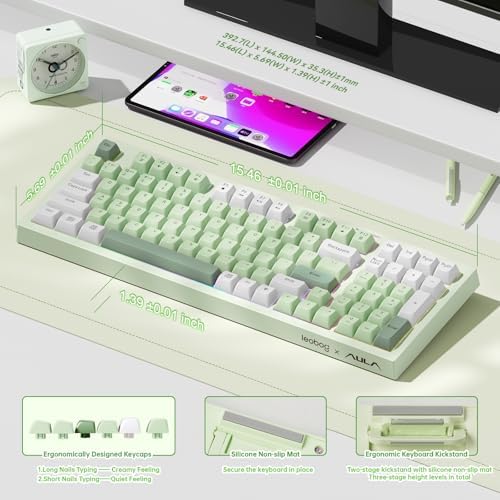 LEOBOG X Aula Green Keyboard Wireless Gaming Keyboard Creamy Silent | 98 Keys,Quiet,RGB Backlit,2000mAh Computer Keyboards Membrane Creamy Keyboard with Number Pad,Tri-Mode BT/2.4GHz/USB-C