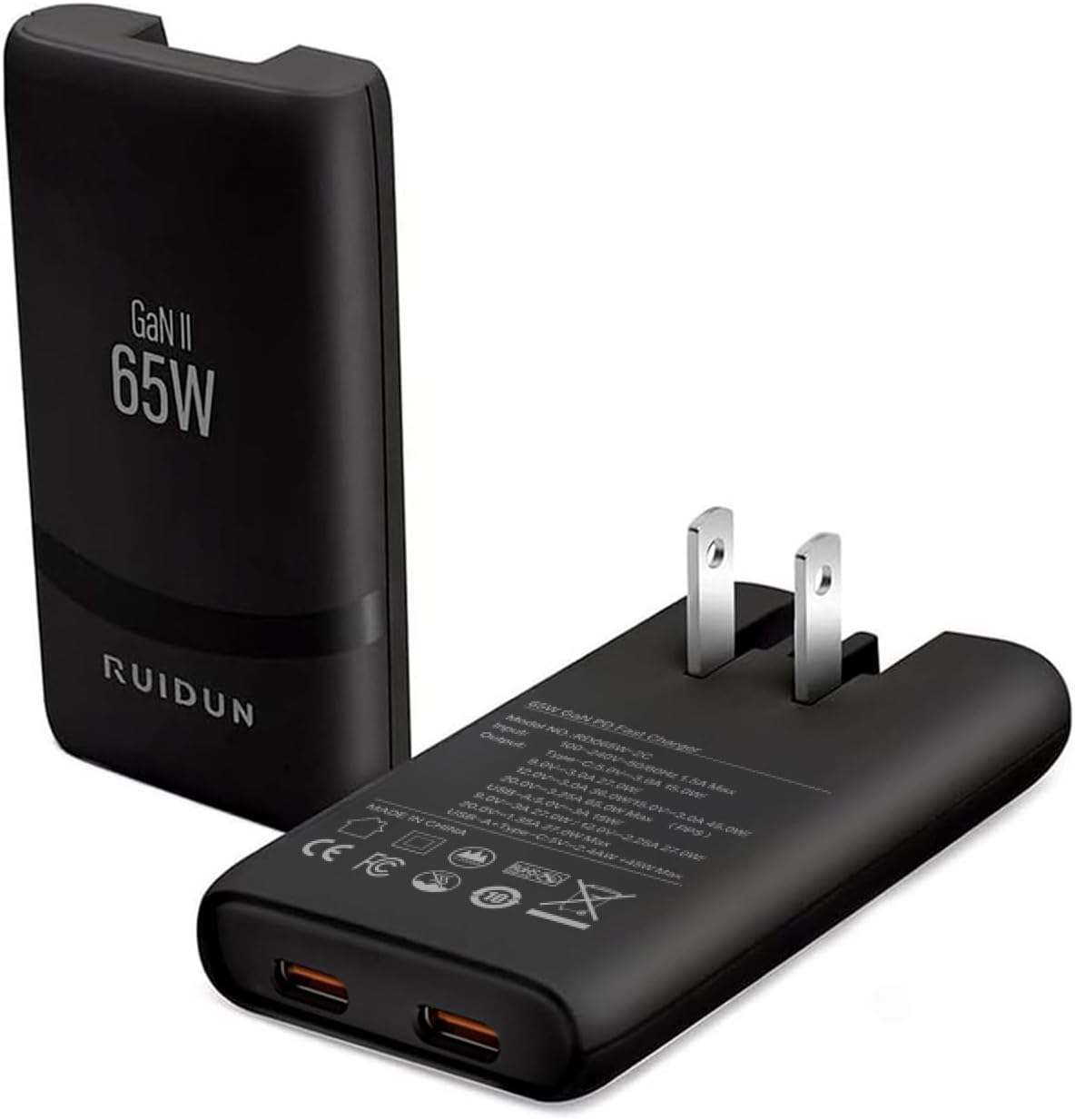 65W Flat GaN USB C Charger, Dual-Port Fast Wall Charger with PD 3.0 & QC 4.0, Foldable Plug Compact Power Adapter for MacBook Pro/Air, iPhone 16, iPad Pro, Samsung Galaxy S24, Steam Deck & More
