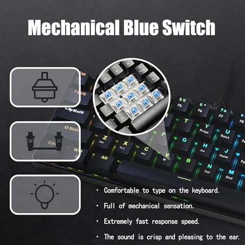 Mechanical Keyboard, 60% Mechanical Gaming Keyboard with Blue Switches and Dynamic 26-Mode RGB Backlight - Plug and Play, 61-Key, Anti-Ghosting, for PC, Windows, Mac, Gamer, Office, Typists