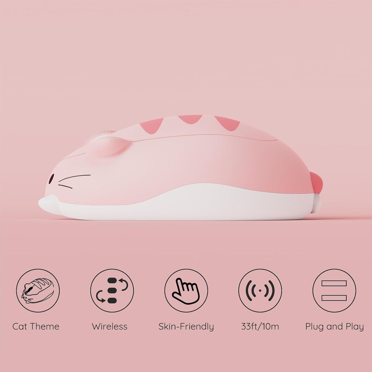 Akko Cat Theme Wireless Gaming Mouse Pink, Tri-Mode Mouse BT3.0/BT5.0/2.4G, Cute Optical Cordless Cartoon Mice for Computer/Laptop/Desktop/PC, Compatible with Mac/Win (Pink Angie)