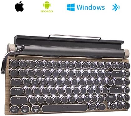 Retro Mechanical Keyboard, Punk Bluetooth Wireless & Wired, 75% Layout, LED Backlit, Round Keycaps, 83 Keys, for iOS/Android/Windows/Mac/iPad, Wood Color