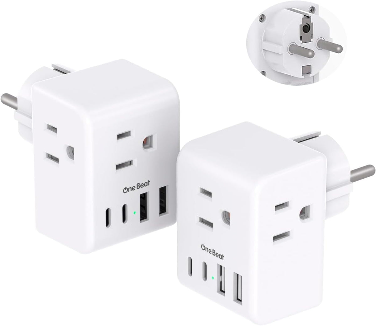 2 Pack European Travel Plug Adapter, Type C Plug Adapter Travel Essentials | International Power Adapter with 3 Outlets 4 USB Ports(2 USB C), US to Most Europe EU Spain Italy France Germany Plug Adapter
