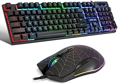 Gaming Keyboard and Mouse 104 Keys for Mac PC PS5 PS4 Xbox One Gamers | RGB Backlit LED Mechanical Feel Keyboard with Multimedia Keys Number Pad, USB Desktop Computer Windows Keyboard