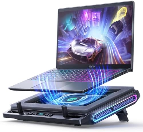 llano V10 Gaming Laptop Cooling Pad, RGB Laptop Cooler Stand Laptop Fan | Powerful 4.72 Inch Turbo Cooling Fan, Fast Cooling Computer 13-17.3in, Button Control, 3 Adjustable Stand, 4-Port USB C&A