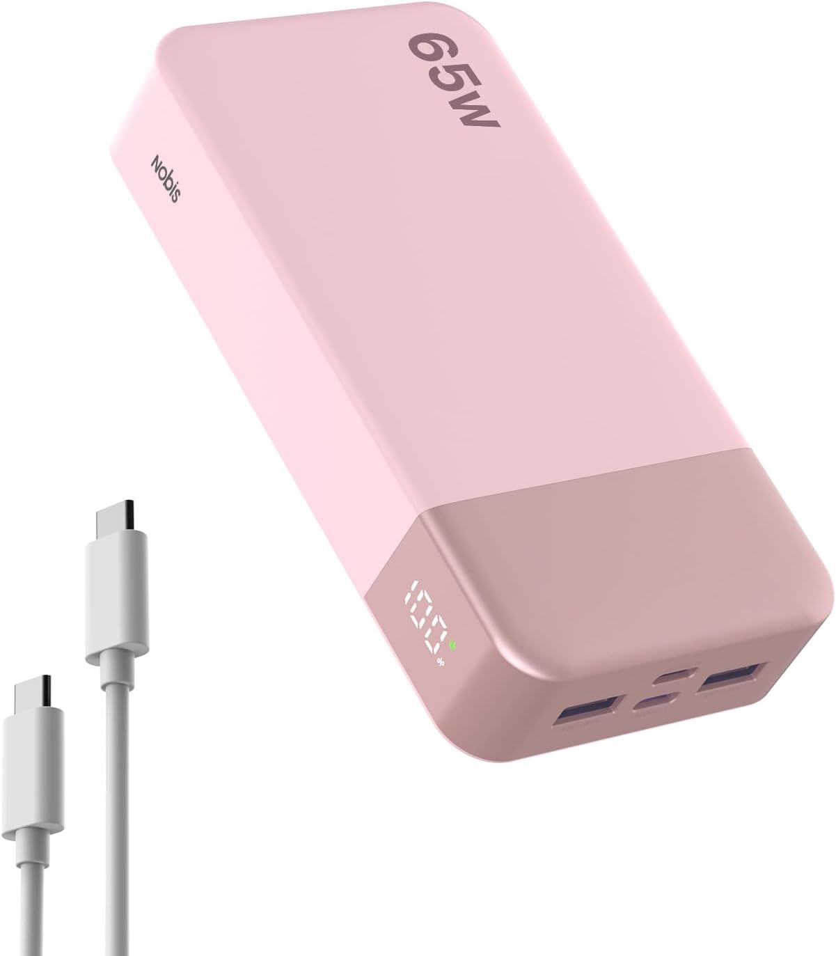 NOBIS Portable Charger 20000mAh 65W Power Bank Fast Charging | 2C+2A Battery Pank with Digital Display, Dual USB-C Fast Charging for Laptop, Phone, Tablet, On-the-Go External Battery Pack
