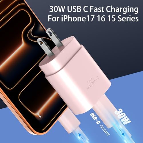 Phone 16 15 Charger Fast Charging,30W Type C Chargers USB C Charge Block with 2 Pack 10FT USB C Cable Nylon Braided for Phones 16/16 Plus/16 Pro/16 Pro Max/Phone 15/15 Pro Max/Pad Pro/AirPods,Pink