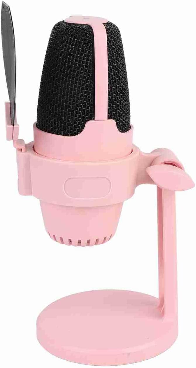 USB Condenser Microphone with RGB Light, PC Gaming Mic for Studio Recording Live Streaming, Cardioid USB Condenser Mic with Plug and Play, Wide Compatibility for Win Android De (Pink)