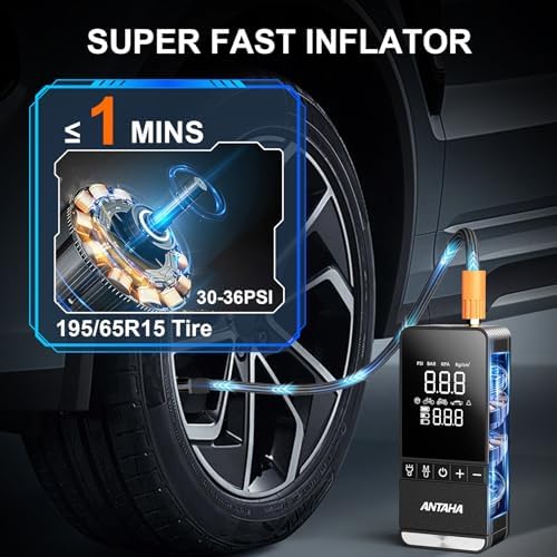 Tire Inflator Portable Air Compressor, 150 PSI Cordless Smart Air Pump for Car Tires, LED Light & Auto Shut-Off, Tires Pump for Car, Motorcycles, Bikes, Balls, Mini Bike Pump & Car Accessories