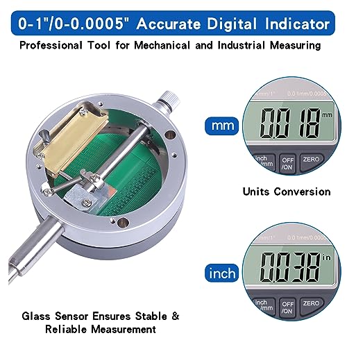 Electronic Digital Dial Indicator 0-1" / 25.4mm | with Magnetic Base Holder ,Fine Adjustable Long Arm ,Metric Conversion Professional Gauge 0.01mm/0.001"