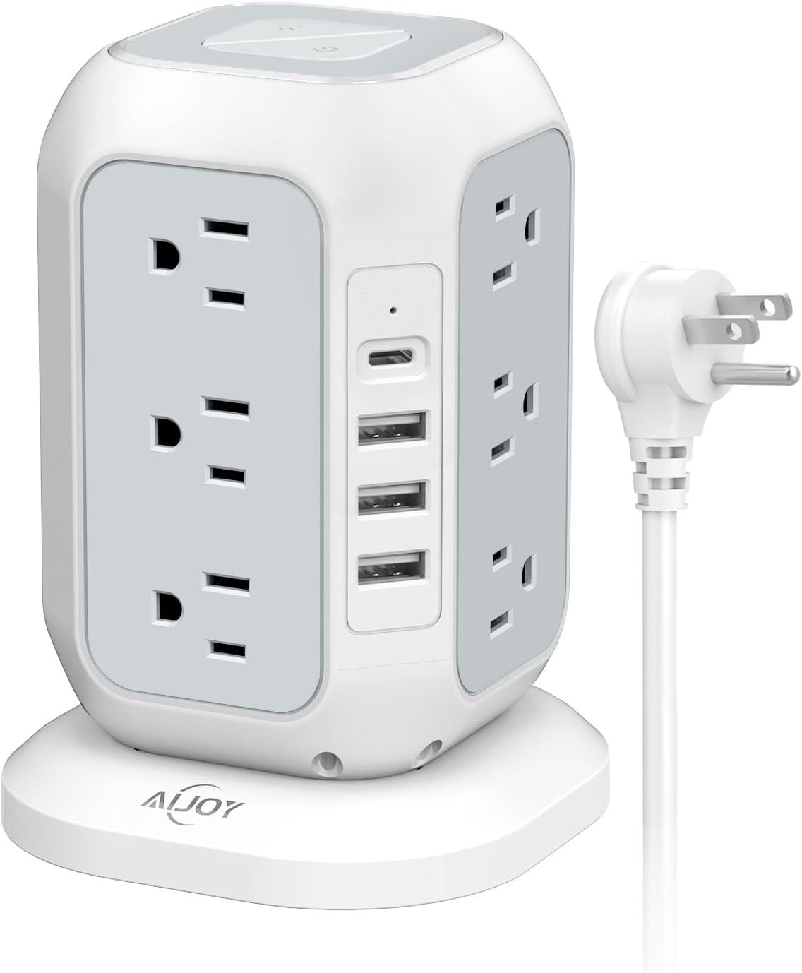 AiJoy Power Strip Tower 16.4 ft Cord, Surge Protector with 12 AC Outlet and 4 USB Ports, Charging Station Extension Cord with Multiple Outlets for Home, Office, Dorm Room Essentials