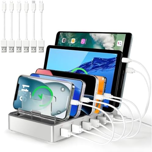 300W Fast Charging Station for Multiple Devices, 6 Port USB Charging Hub, Universal Desktop Charger Organizer Compatible with iPhone iPad Android Phones Tablets Kindle Home Office Travel