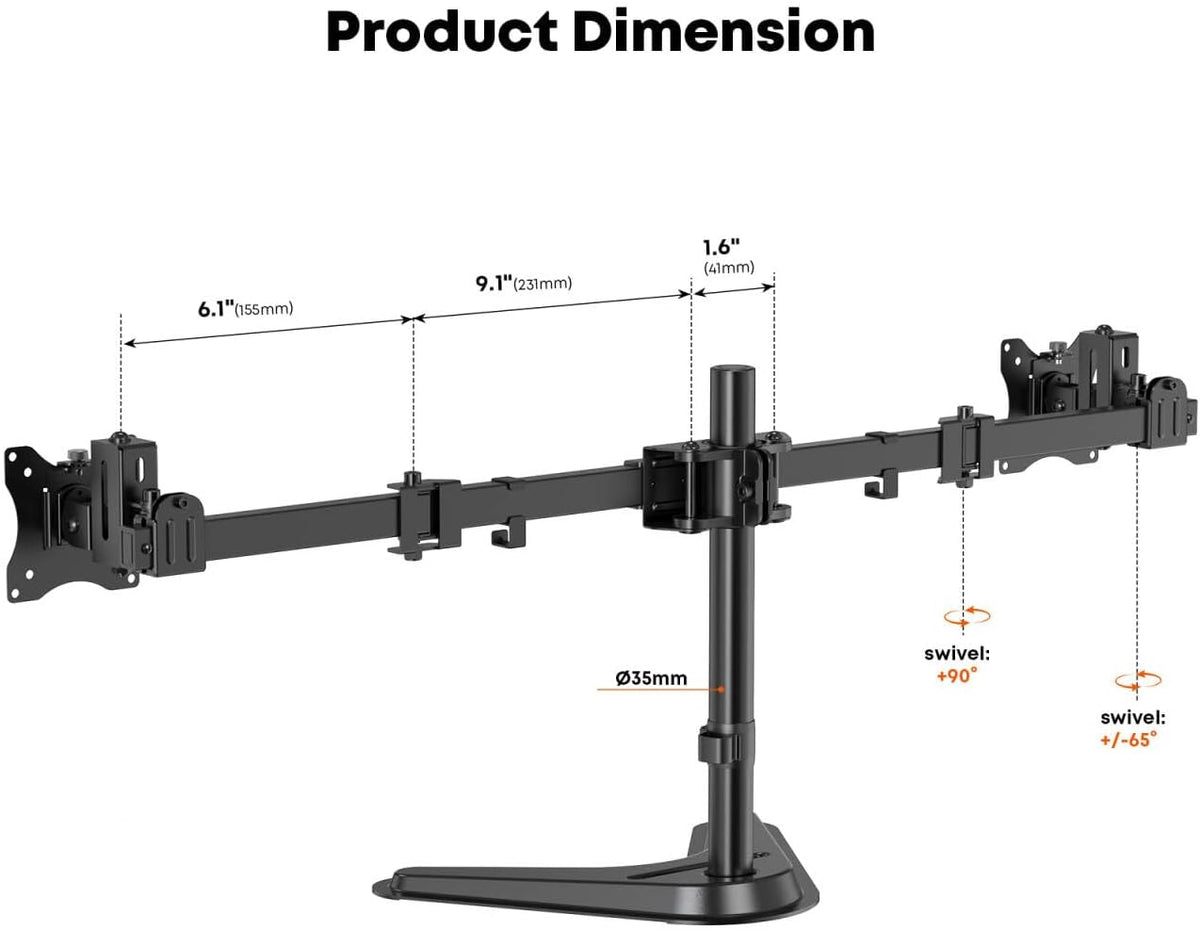 Dual Monitor Stand fits 17-40 inch, Free Standing Heavy Duty Monitor Mount