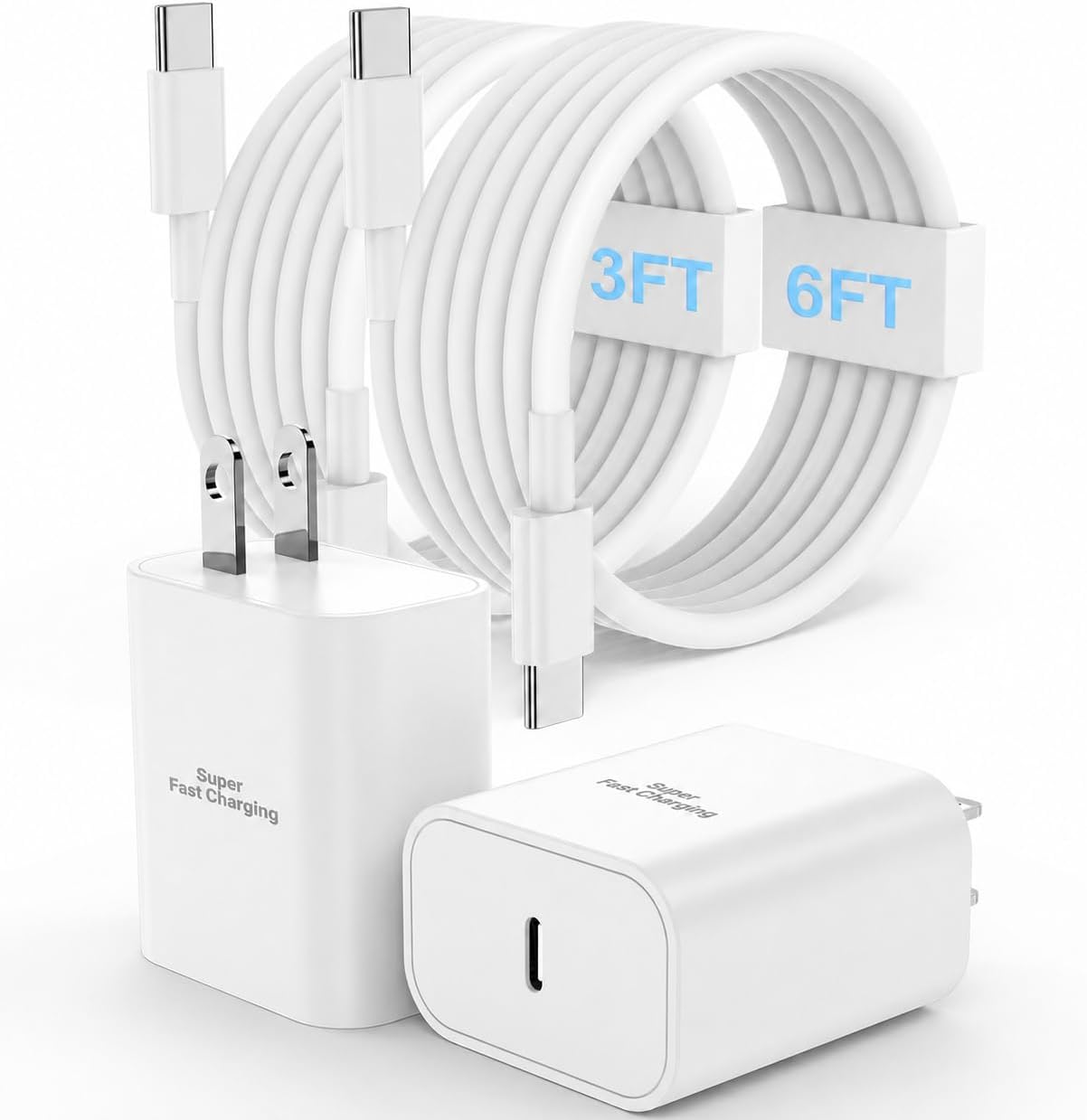 2Pack USB C Super Fast Charger for Samsung S26 S25 Ultra with 10FT Cables | PD PPS Type C Wall Charger for Galaxy S26/S25/S24, iPhone 17/16/15 and iPad; includes 2 chargers and 2 x 10FT USB C cables