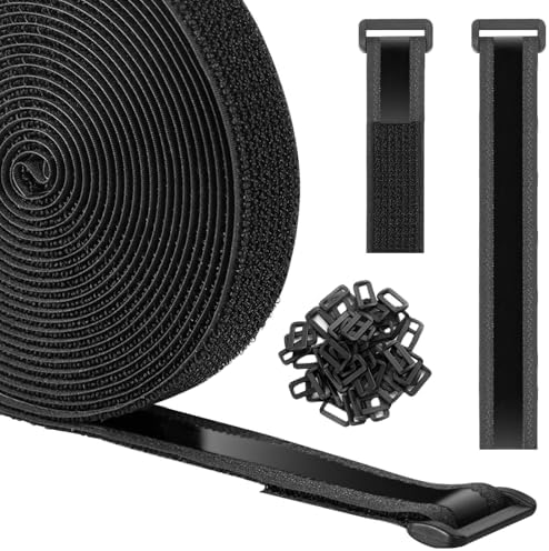 Heavy Duty Hook and Loop Cinch Straps with Non-Slip Rubber Backing | 1 in x 16 ft, 25 Buckles | Cut-to-Length Adjustable Straps for Fastening & Organizing | Black